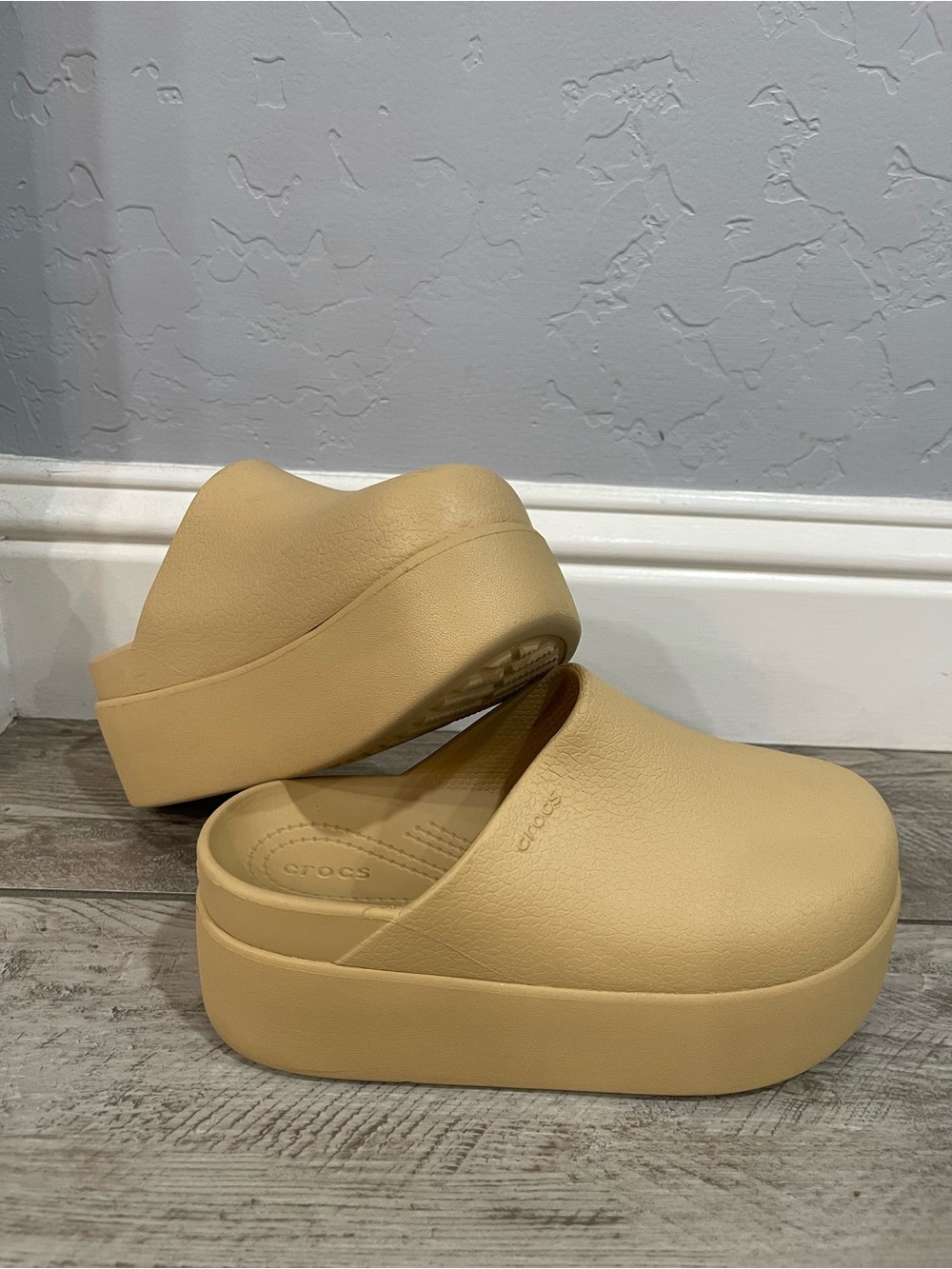 CROCS Platform Clogs in Tan